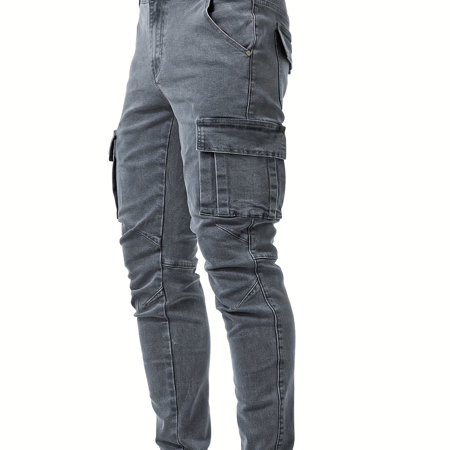 Slim Fit Multi-Pocket Jeans, Men's Casual Street Style High Stretch Denim Pants For All Seasons Outdoor