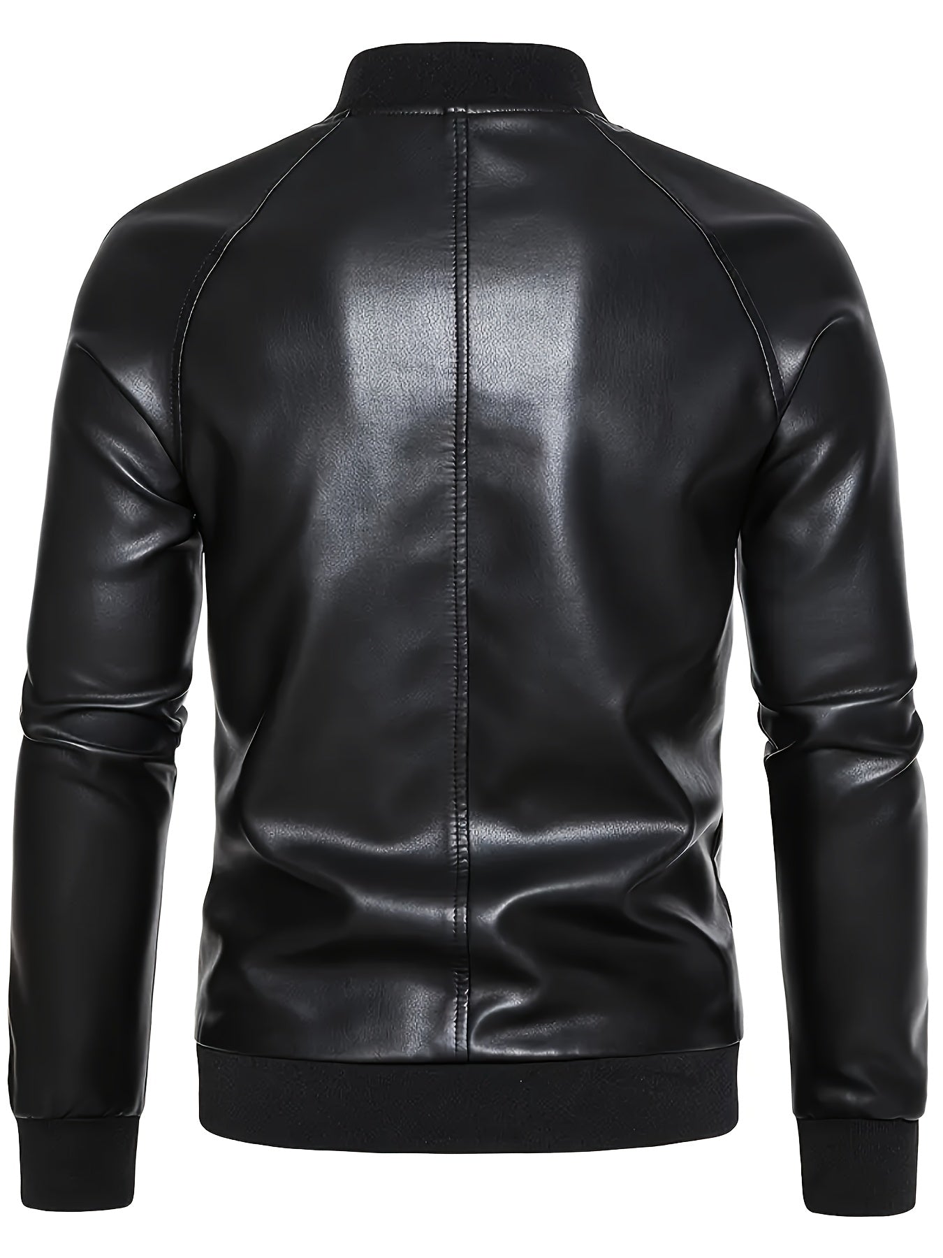 Men's Stylish Black PU Leather Jacket - Casual Zip-Up with Baseball Collar, Drop Shoulder Sleeves & Pockets, Machine Washable, Perfect for Casual Attire