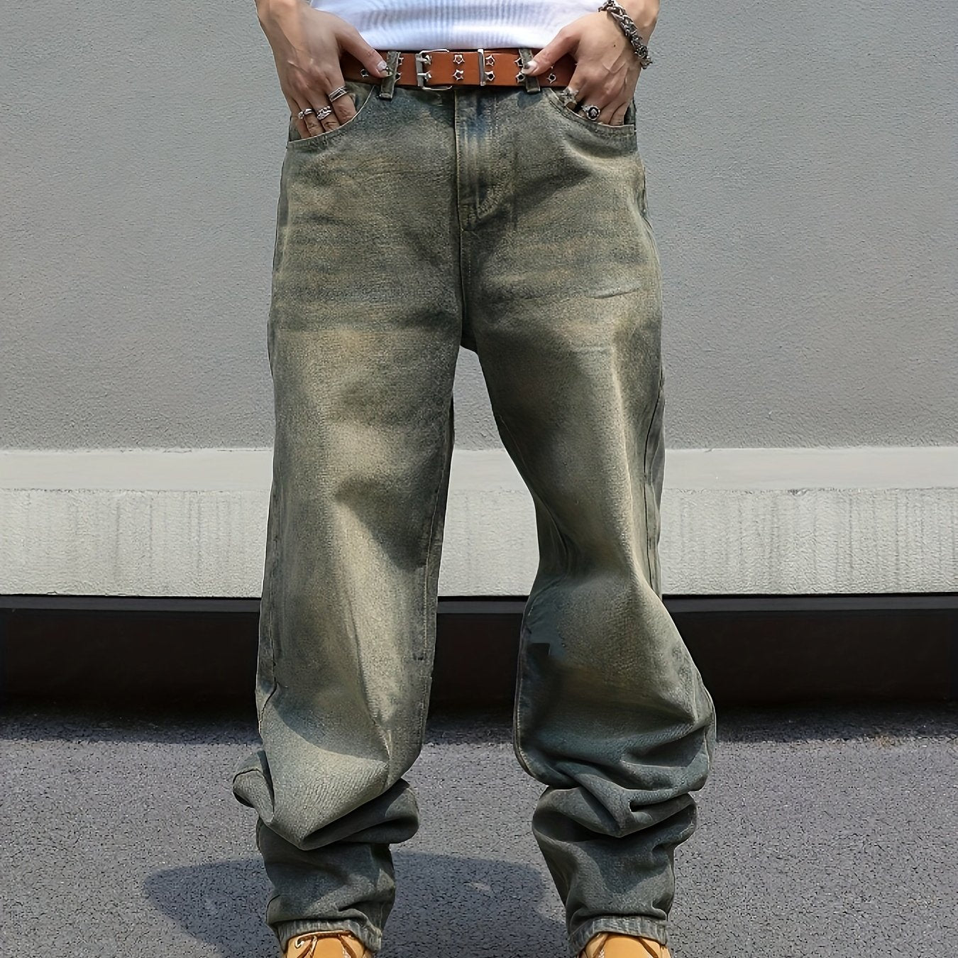 Men's Loose Fit Wide Leg Jeans, Men's Stylish Comfy Cotton Denim Pants, Street Style Fashion