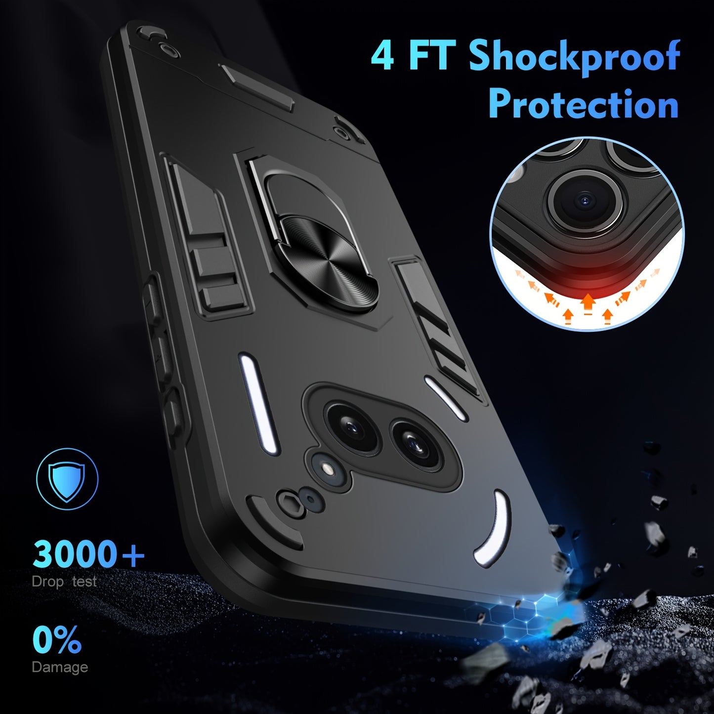 A Phone Case with a Ring Support And Shockproof Protection, Designed to Add Thickness for Lens Protection, Compatible with Iphone 12, 13, 14, 15, And 16 Pro Max.