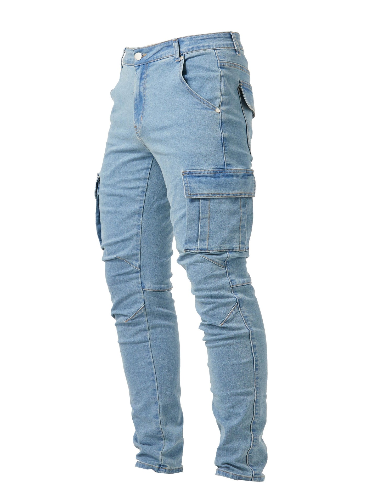 Slim Fit Multi-Pocket Jeans, Men's Casual Street Style High Stretch Denim Pants For All Seasons Outdoor