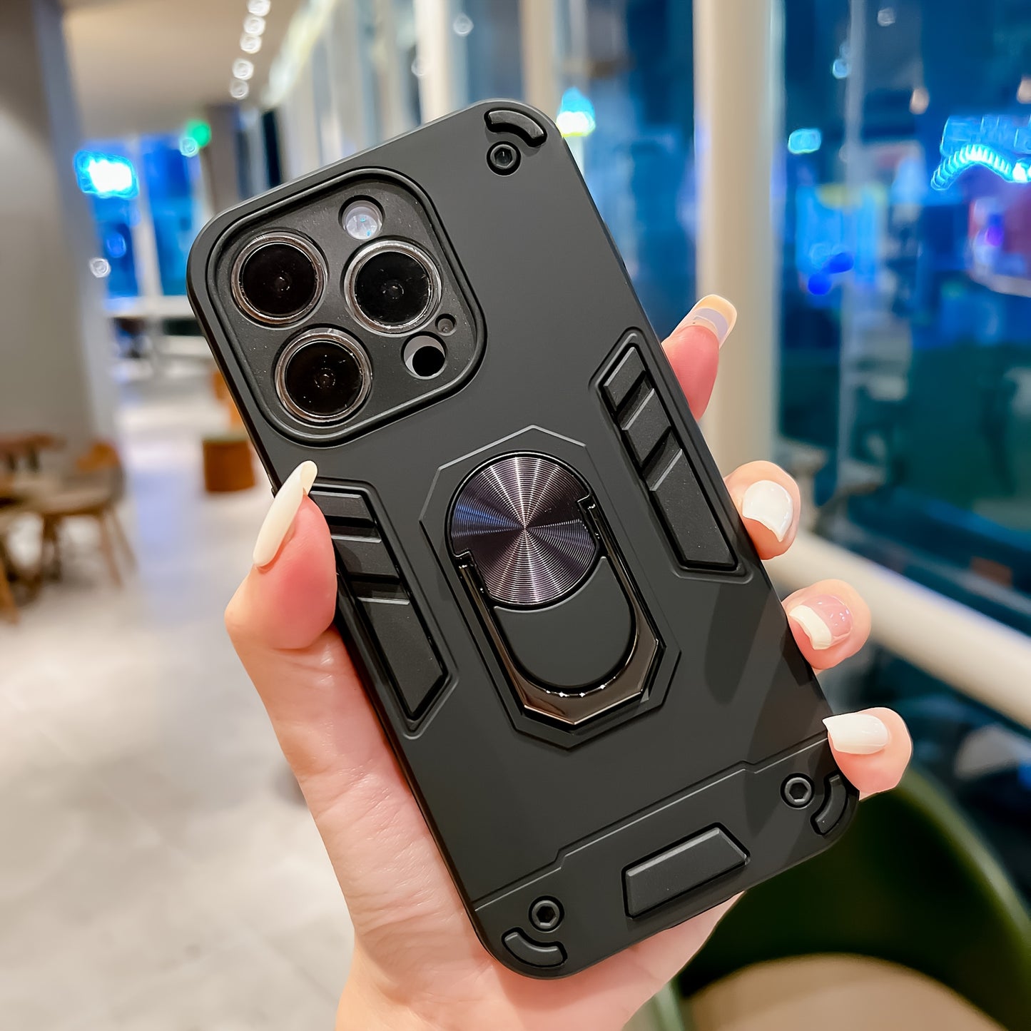 A Phone Case with a Ring Support And Shockproof Protection, Designed to Add Thickness for Lens Protection, Compatible with Iphone 12, 13, 14, 15, And 16 Pro Max.