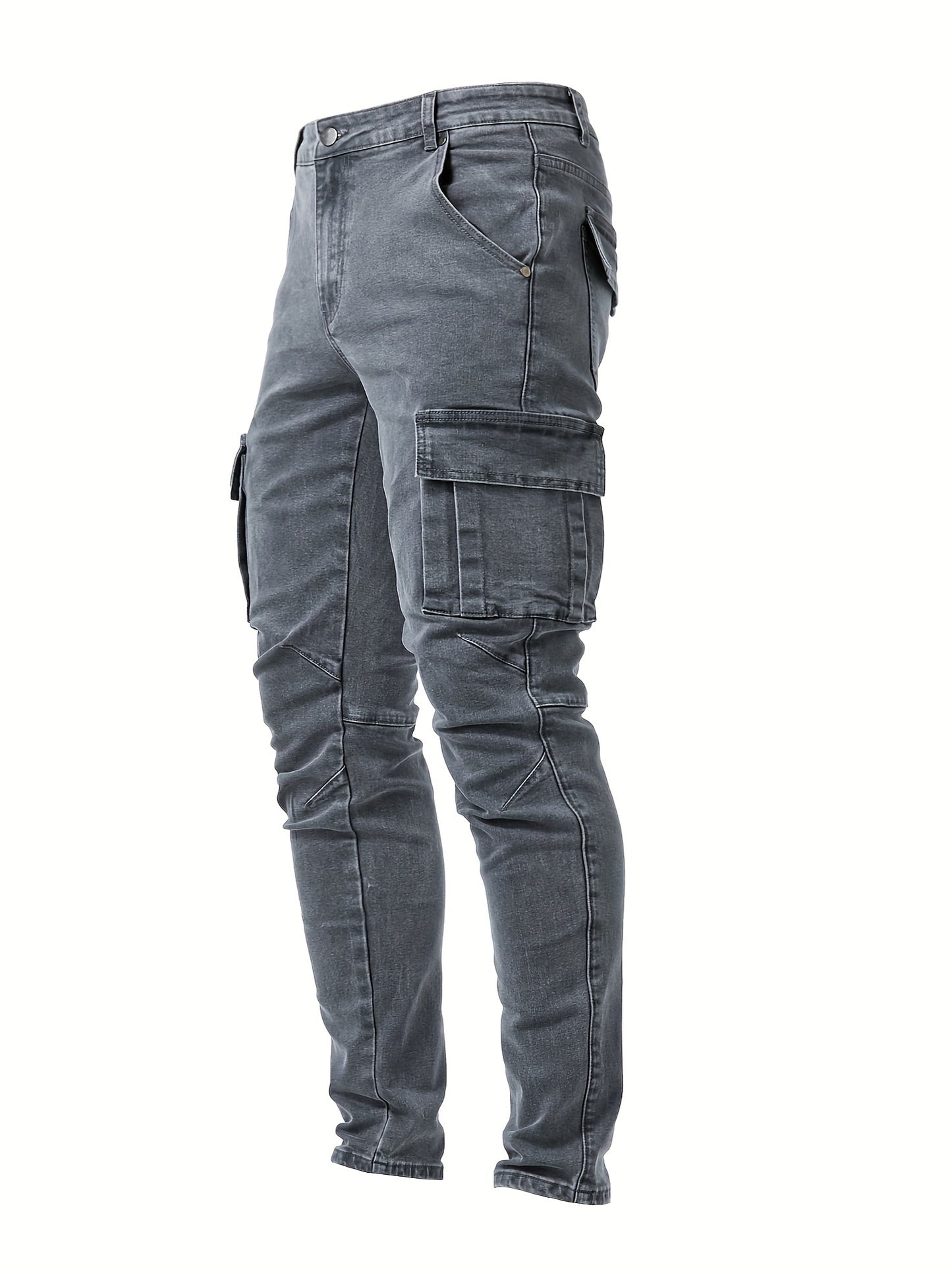 Slim Fit Multi-Pocket Jeans, Men's Casual Street Style High Stretch Denim Pants For All Seasons Outdoor