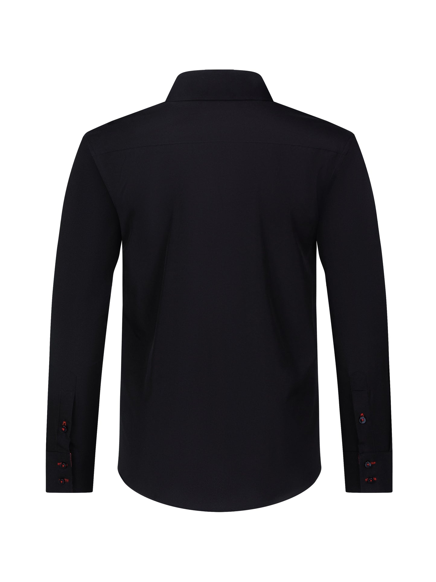 [Elegant Design] Elegant Men's Long Sleeve Dress Shirt - Sophisticated Black with Red Accents, Polyester & Elastane Blend, Split Sleeves, Button-Up, Ideal for Business & Formal Occasions