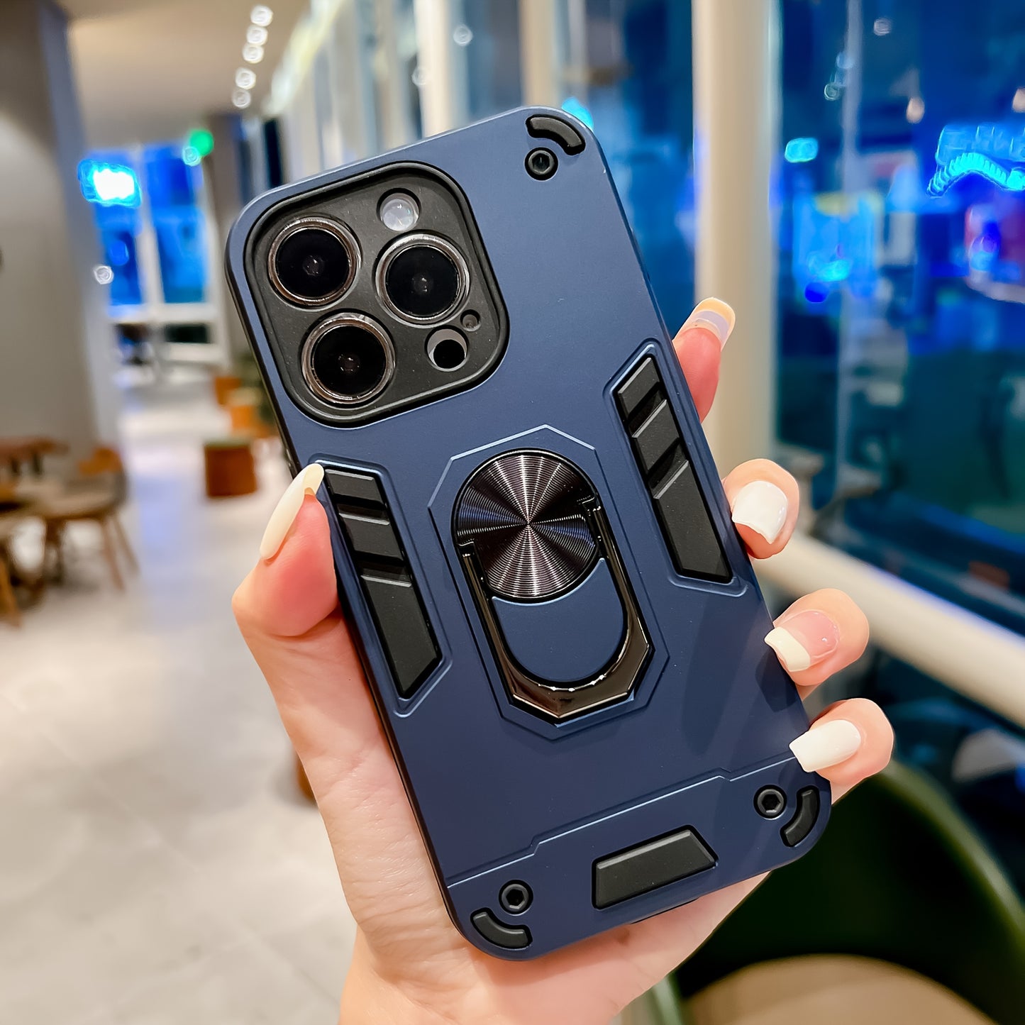 A Phone Case with a Ring Support And Shockproof Protection, Designed to Add Thickness for Lens Protection, Compatible with Iphone 12, 13, 14, 15, And 16 Pro Max.