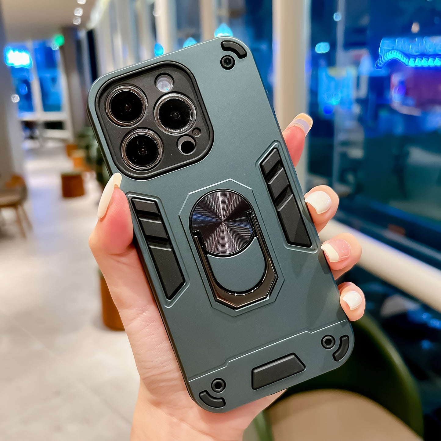 A Phone Case with a Ring Support And Shockproof Protection, Designed to Add Thickness for Lens Protection, Compatible with Iphone 12, 13, 14, 15, And 16 Pro Max.