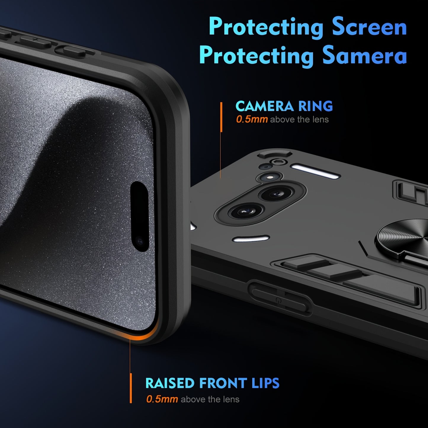 A Phone Case with a Ring Support And Shockproof Protection, Designed to Add Thickness for Lens Protection, Compatible with Iphone 12, 13, 14, 15, And 16 Pro Max.