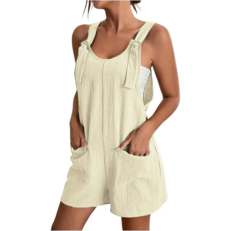 Fashion Women's Jumpsuit Summer 2024 Strappy Sleeveless Casual Loose Solid With Pockets Short Overalls Office Ladies Streetwear