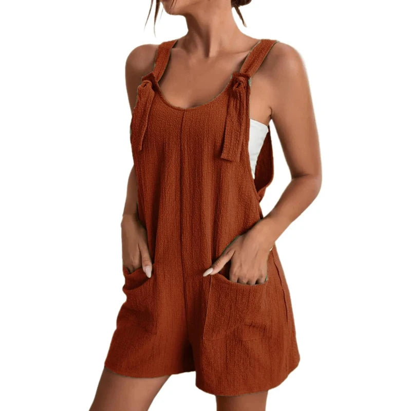 2024 Fashion Women Loose Style Overalls Boho Solid Color Playsuit Sleeveless Rompers Summer Casual Clothes Jumpsuit with Pockets