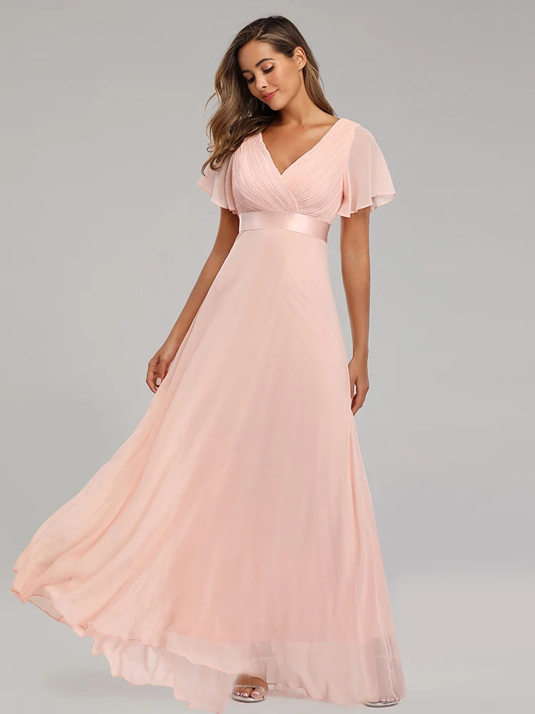 Evening Dresses XUCTHHC Elegant V-Neck Ruffles Chiffon Formal Evening Gown  Robe Vestidos De Fiesta Dress for Wedding Party