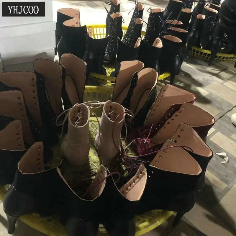 New Sexy High Heels Hollow Mesh Sandals Summer Fashion Trend Comfort Peep Toe Boots Stilettos Jazz Dance Female Shoes Plus Size