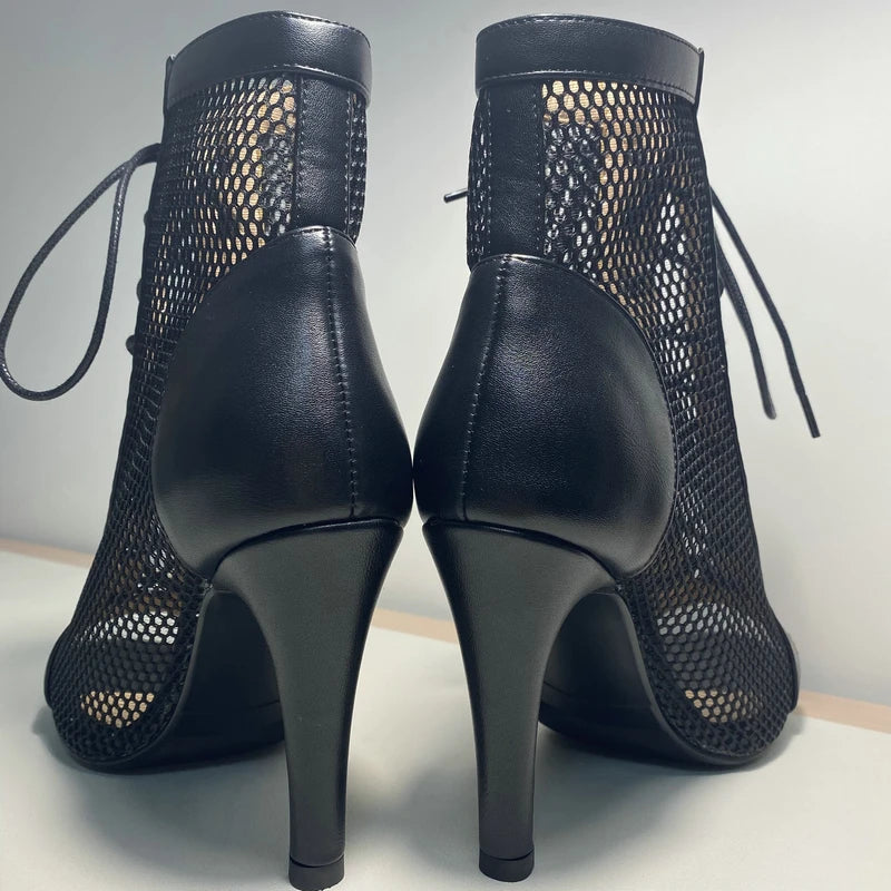 New Sexy High Heels Hollow Mesh Sandals Summer Fashion Trend Comfort Peep Toe Boots Stilettos Jazz Dance Female Shoes Plus Size