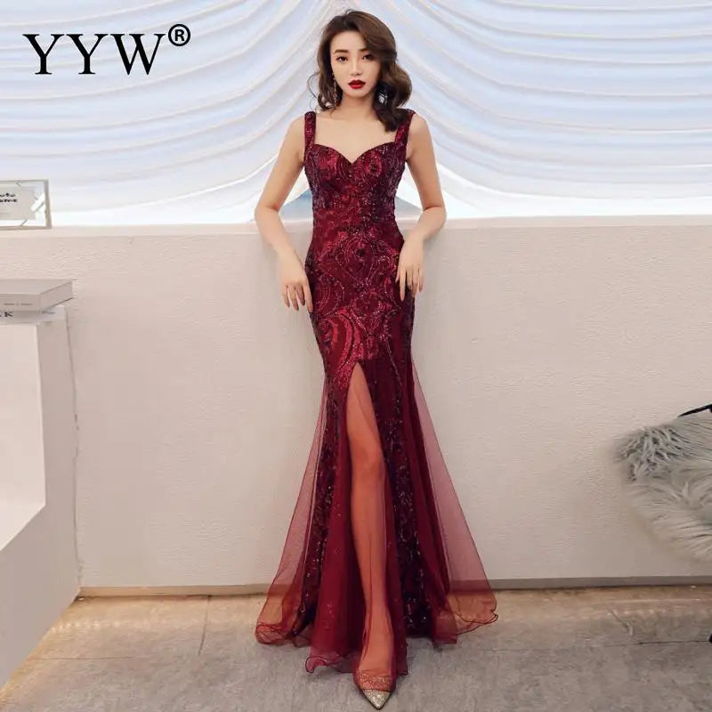 Shinny Gold Sequined V Neck Sleeveless Elegant Evening Dresses Sexy Robe De Soiree Formal Dress Luxury Mesh Club Party Vestidos