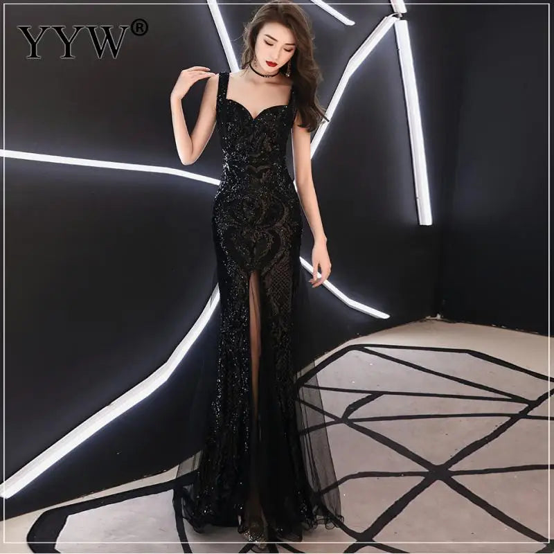 Shinny Gold Sequined V Neck Sleeveless Elegant Evening Dresses Sexy Robe De Soiree Formal Dress Luxury Mesh Club Party Vestidos