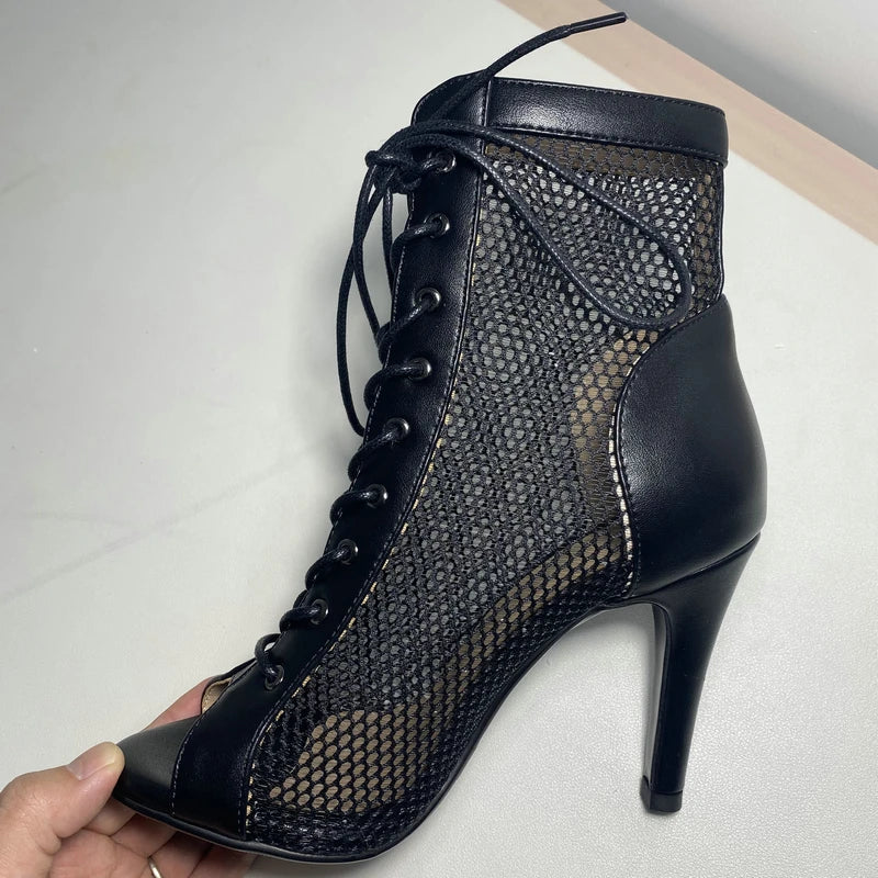 New Sexy High Heels Hollow Mesh Sandals Summer Fashion Trend Comfort Peep Toe Boots Stilettos Jazz Dance Female Shoes Plus Size