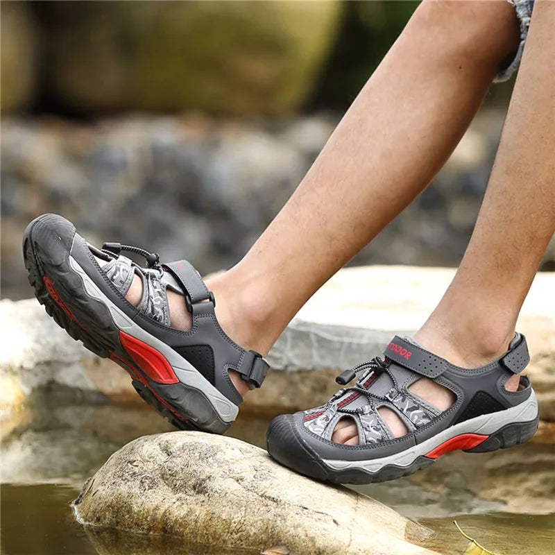 Classic Summer Men Sandals Fashion Large Size Beach Sandals New Breathable Casual Flat Sandals Men Outdoor Non-slip Wading Shoes