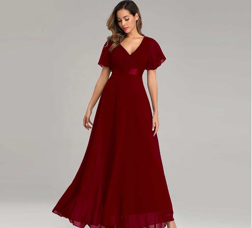 Evening Dresses XUCTHHC Elegant V-Neck Ruffles Chiffon Formal Evening Gown  Robe Vestidos De Fiesta Dress for Wedding Party