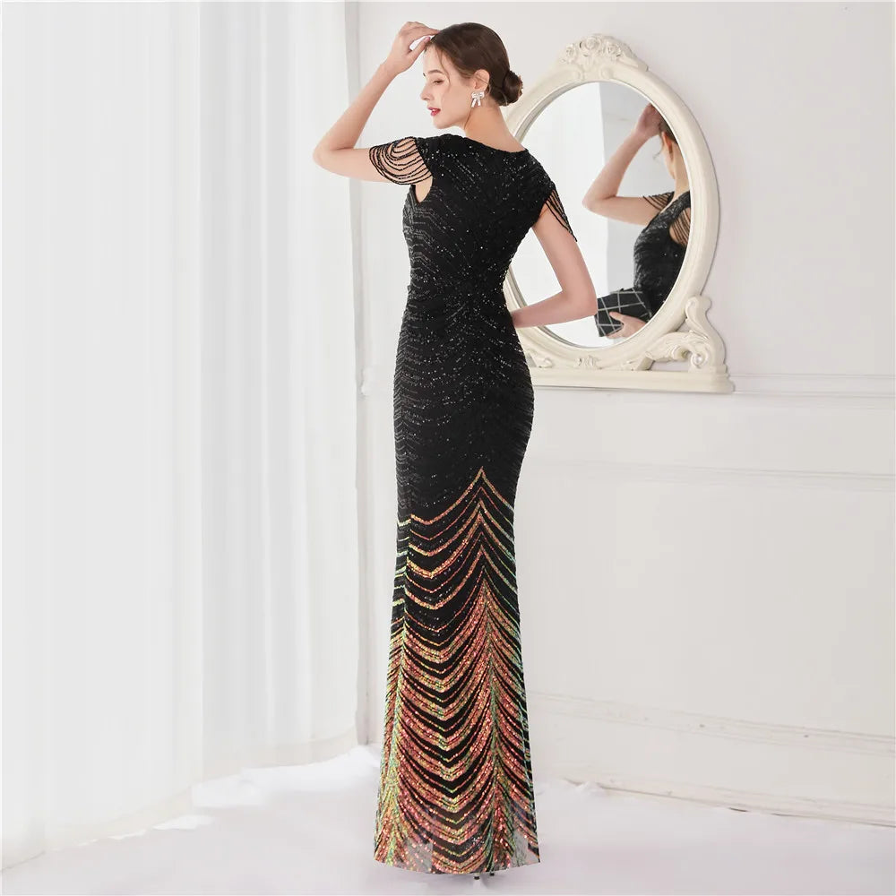 DEERVEADO Elegant V Neck Mermaid Evening Dress Long Luxury Beads Women Evening Party Dresses 2023 New Formal Dress 19085