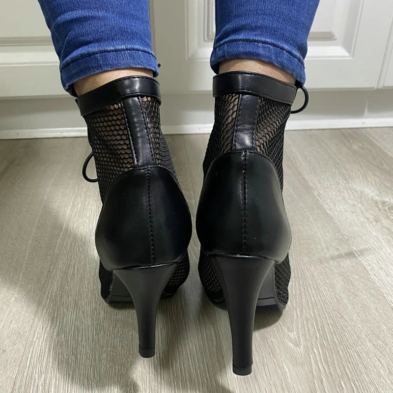 New Sexy High Heels Hollow Mesh Sandals Summer Fashion Trend Comfort Peep Toe Boots Stilettos Jazz Dance Female Shoes Plus Size