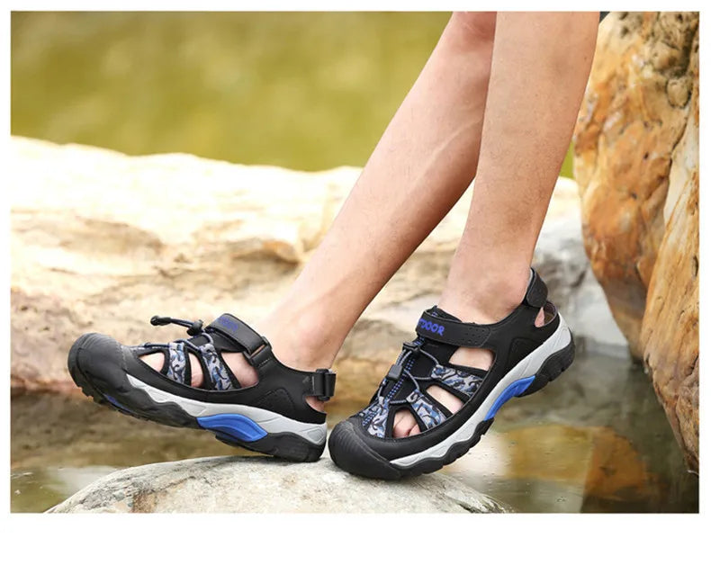 Classic Summer Men Sandals Fashion Large Size Beach Sandals New Breathable Casual Flat Sandals Men Outdoor Non-slip Wading Shoes