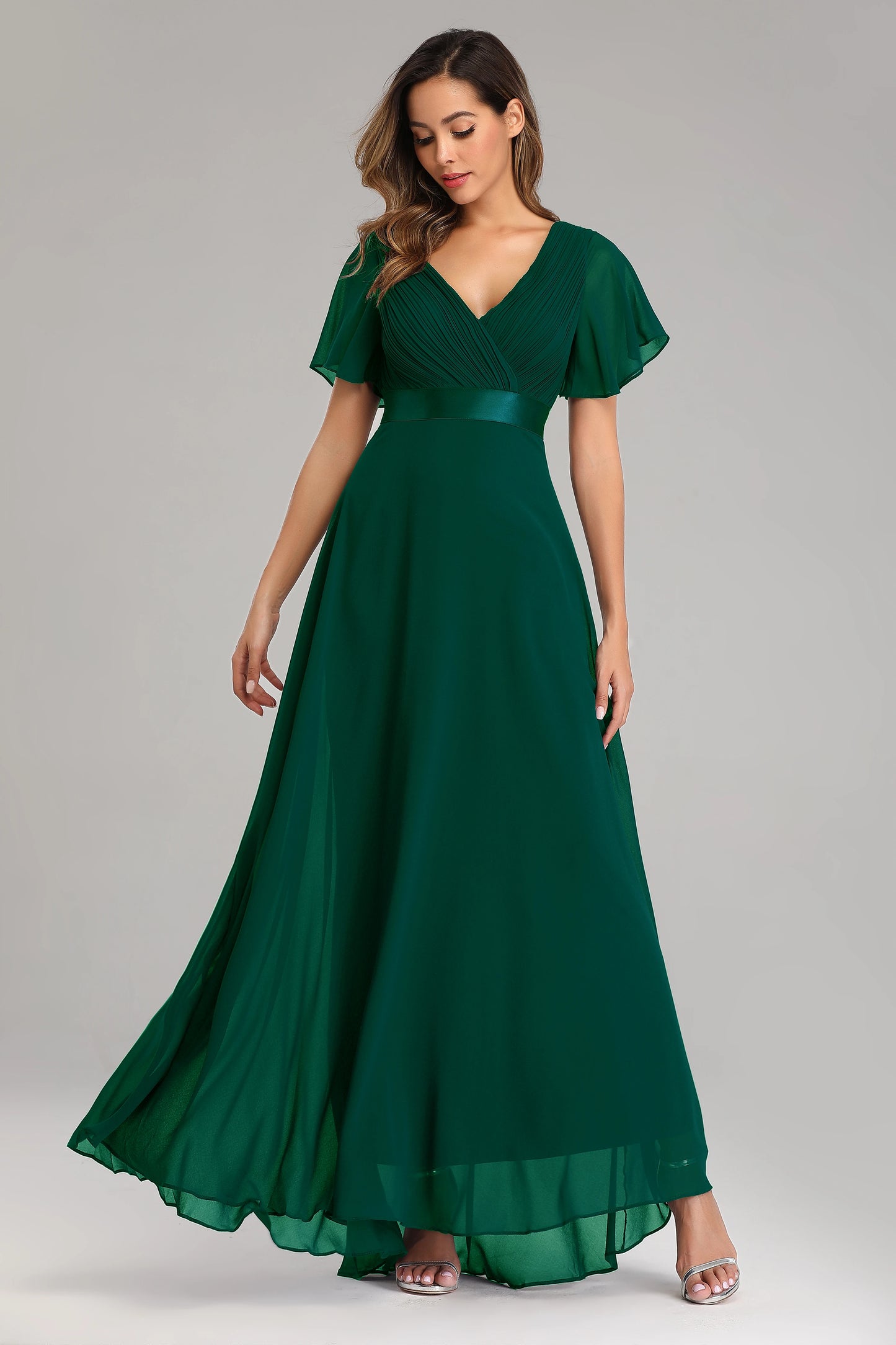 Evening Dresses XUCTHHC Elegant V-Neck Ruffles Chiffon Formal Evening Gown  Robe Vestidos De Fiesta Dress for Wedding Party