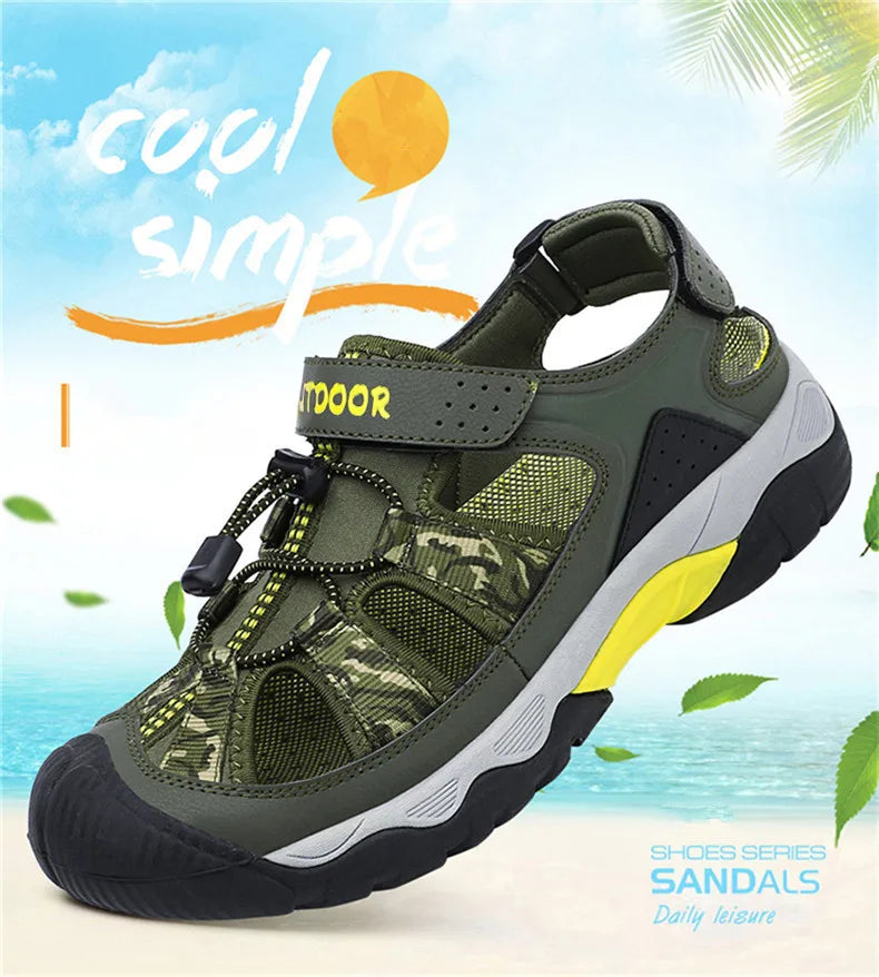 Classic Summer Men Sandals Fashion Large Size Beach Sandals New Breathable Casual Flat Sandals Men Outdoor Non-slip Wading Shoes