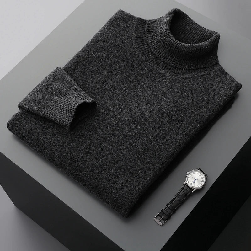 Fall/Winter 100% Wool Bottoming Shirt Men's Thickened Turtleneck Sweater Business Cashmere Knitting