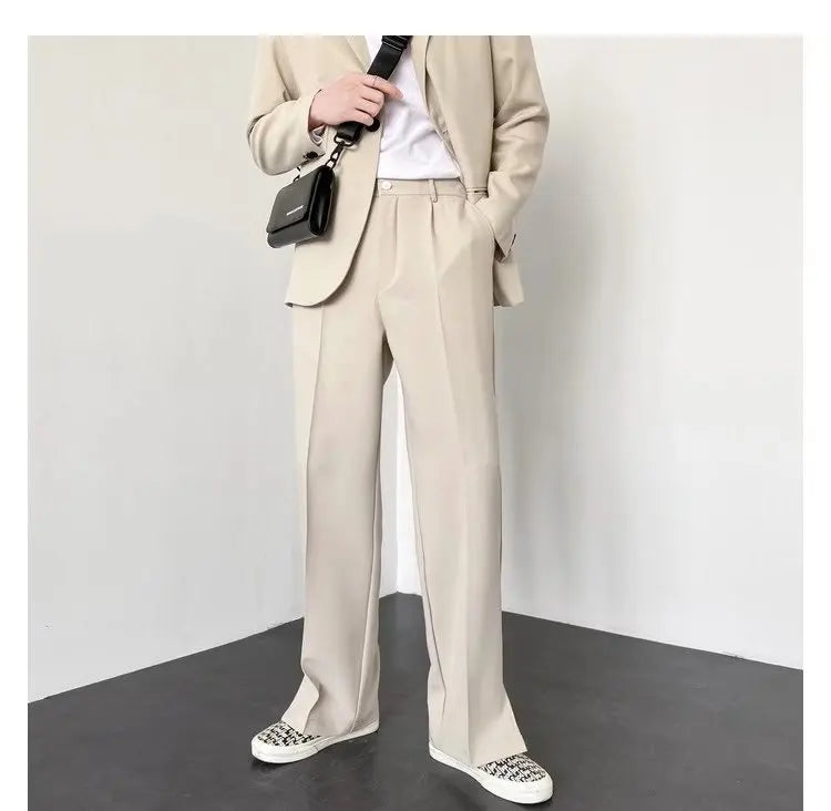 Grey Khaki Black Suit Pants Men Fashion Society Mens Dress Pants Korean Loose Straight Wide Leg Pants Mens Formal Trousers