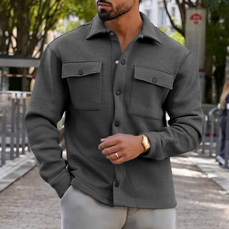 2024 new autumn and winter casual men's warm plush lapel top pocket single-breasted solid color slim fashion jacket outer suit