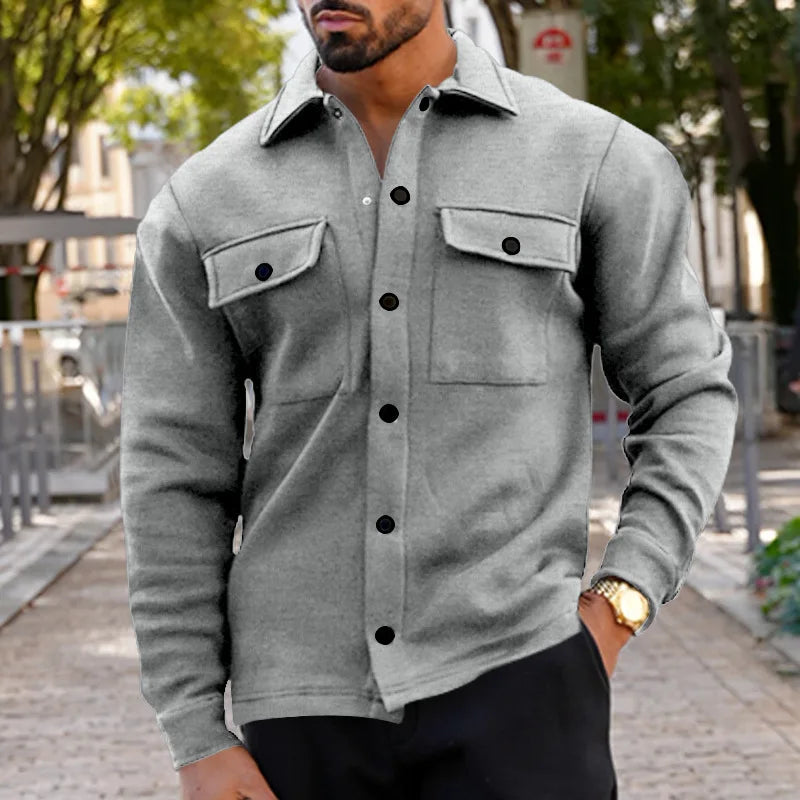 2024 new autumn and winter casual men's warm plush lapel top pocket single-breasted solid color slim fashion jacket outer suit