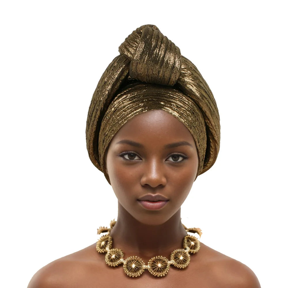 African Headtie Latest Nigeria Aso Oke Twist Knot Head Wraps Headpiece Turban Cap Bonnet for Women Already Made Auto Gele Mujer