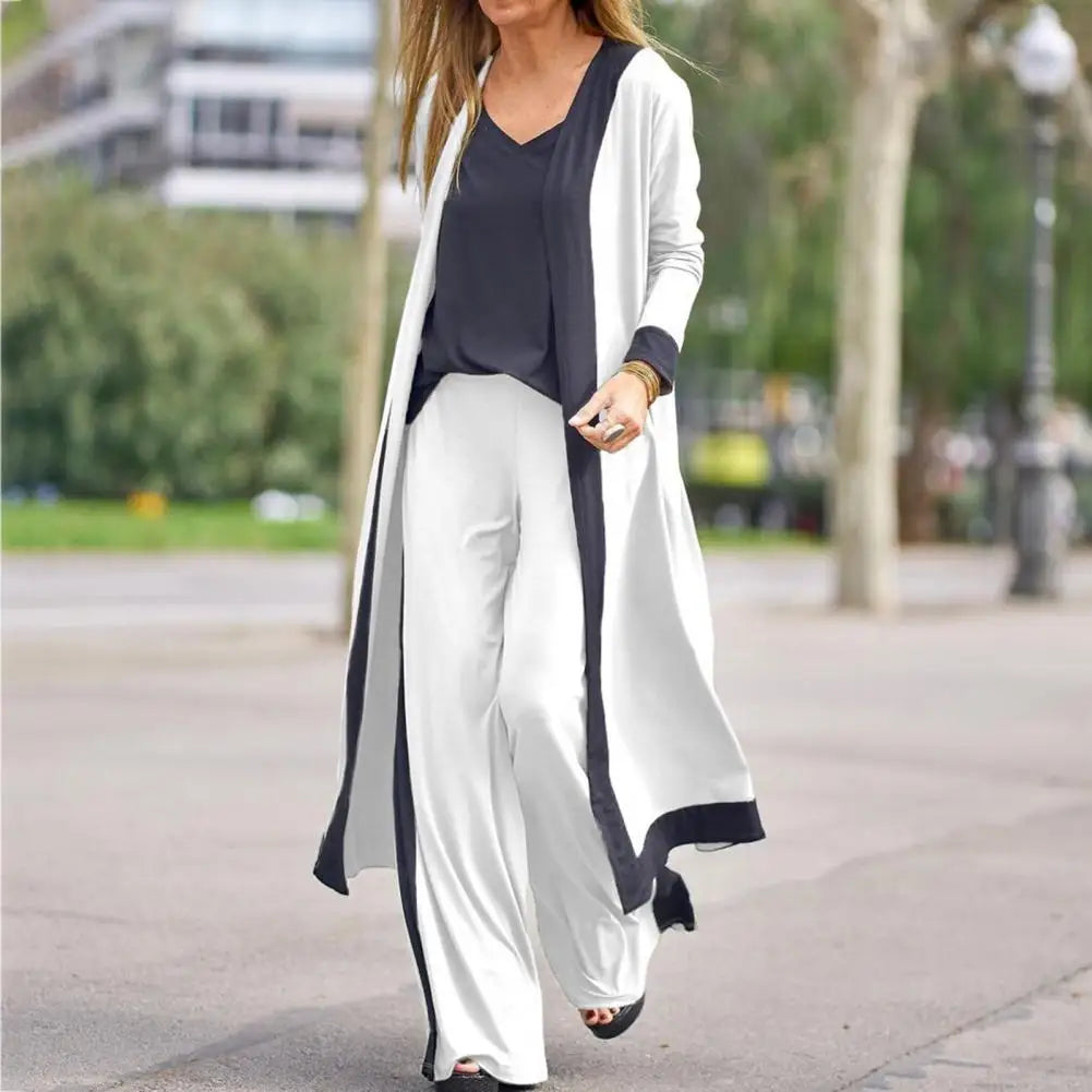 3 Pcs/Set Fall Outfit Set Stylish Spaghetti Strap Cardigan for Home Wear Lady Fall Outfit Autumn Vest Coat Pants Set