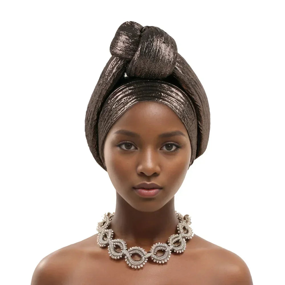 African Headtie Latest Nigeria Aso Oke Twist Knot Head Wraps Headpiece Turban Cap Bonnet for Women Already Made Auto Gele Mujer