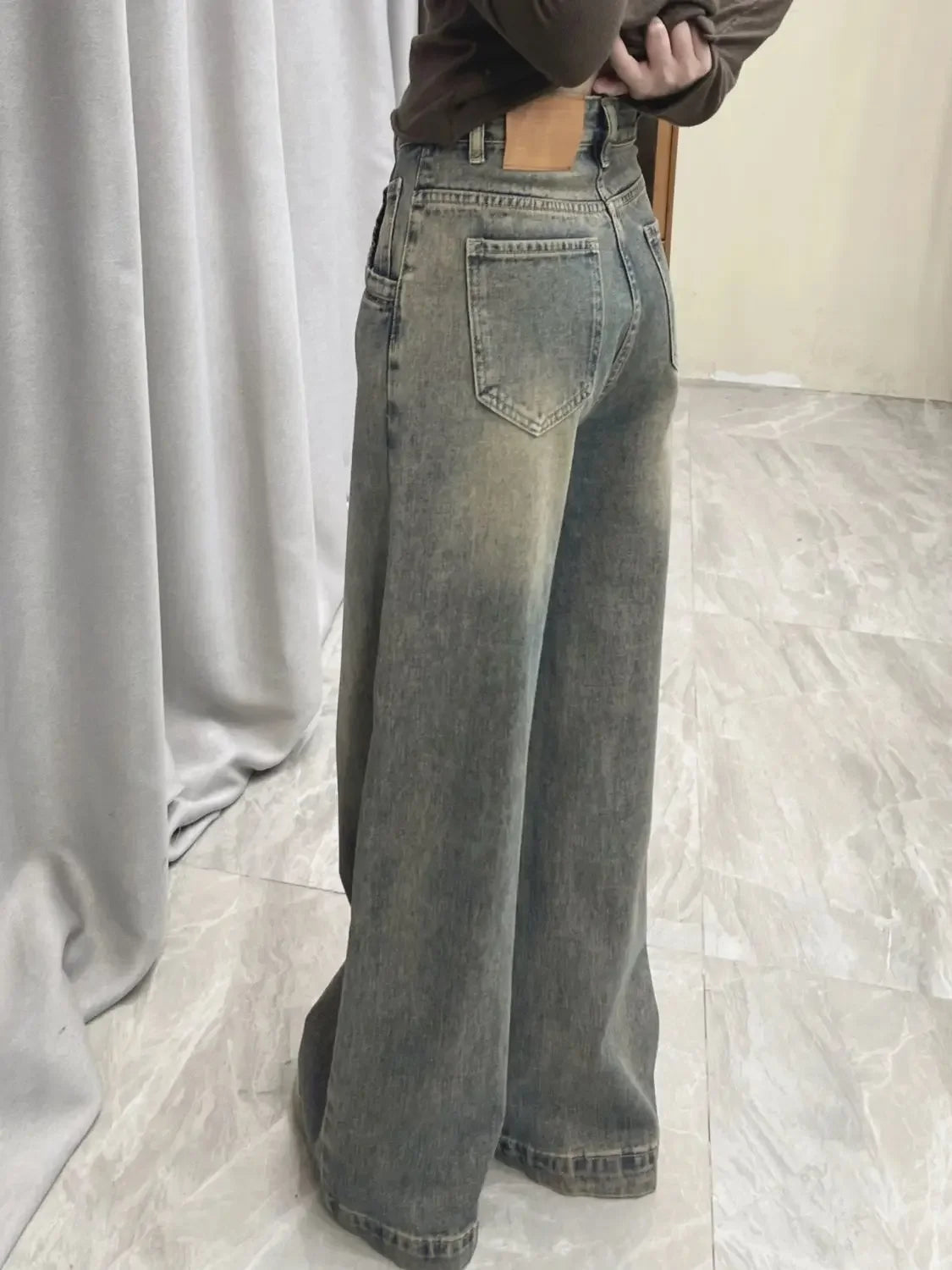 Vintage Distressed Wide-leg Jeans Women's Spring Summer New Loose-fit Slimming Draped Versatile Trailing Straight-leg Trousers