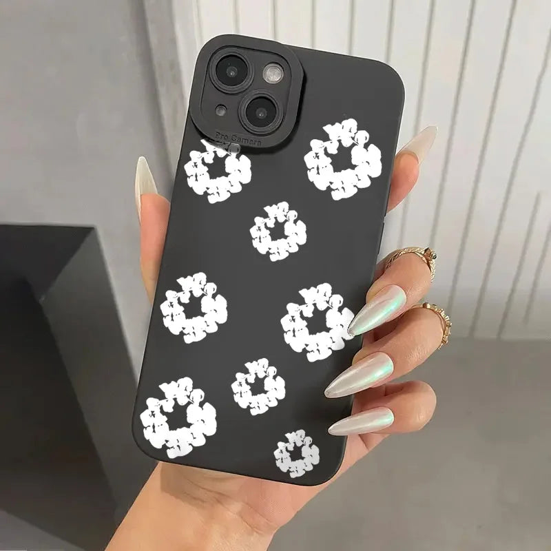 Case For iPhone 16 Cases iPhone 15 11 12 13 14 Pro Max X XS XR 7 8 14 15 Plus Black Stylish Flower Patterned Design Phone Cover