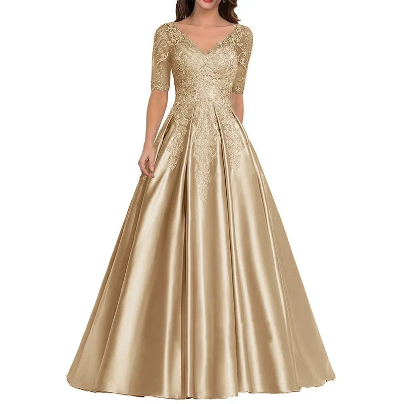 Ball Dress Performance Dress 2024 New V-neck Mid Sleeve Long Banquet Host Annual Meeting Evening Dress