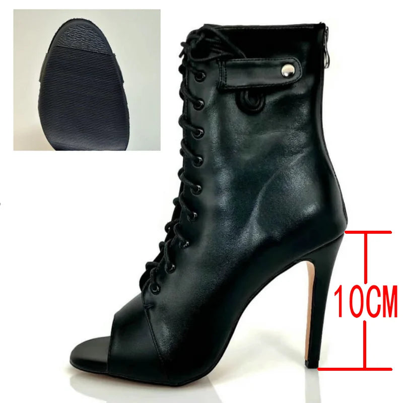 New Fashion Brand Party Boots Sexy High Heels Stilettos Women's Ballroom Latin Dance Heels Shoes Black Peep Toe Shoes Size 46