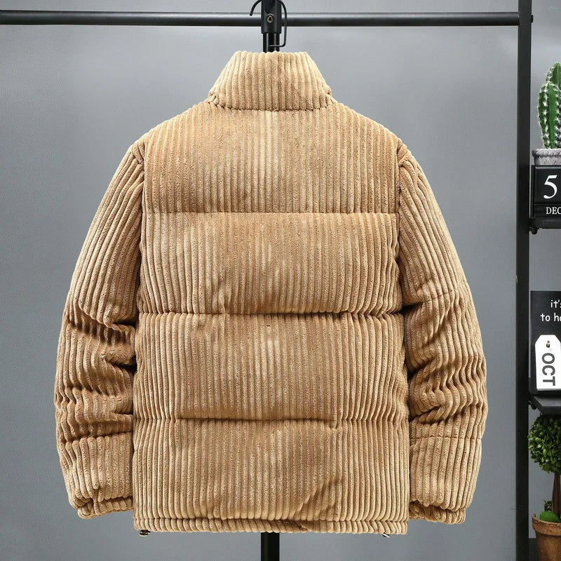 2025 New Men's Corduroy Parkas Thick Warm Cotton Padded Jackets Casual Stand Collar Solid Zipper Coats Man Winter Warm Outerwear