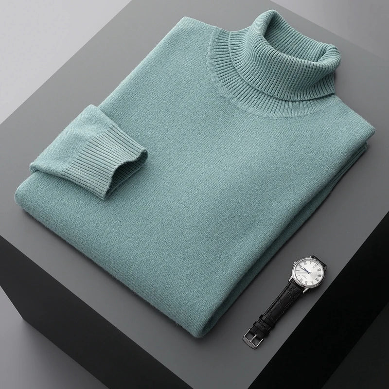 Fall/Winter 100% Wool Bottoming Shirt Men's Thickened Turtleneck Sweater Business Cashmere Knitting