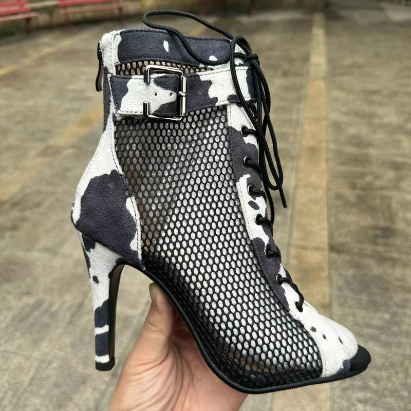 New Sexy High Heels Hollow Mesh Sandals Summer Fashion Trend Comfort Peep Toe Boots Stilettos Jazz Dance Female Shoes Plus Size