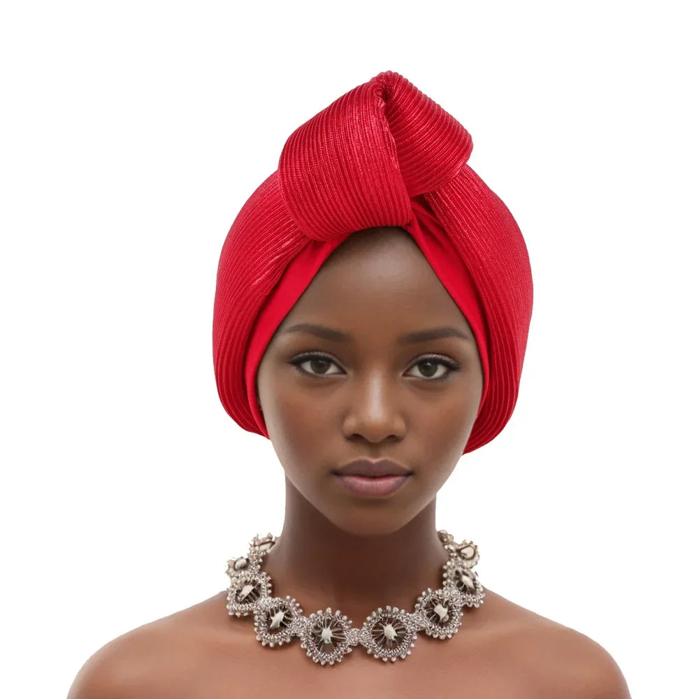 African Headtie Latest Nigeria Aso Oke Twist Knot Head Wraps Headpiece Turban Cap Bonnet for Women Already Made Auto Gele Mujer