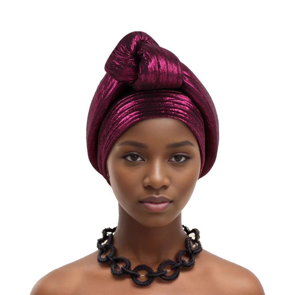 African Headtie Latest Nigeria Aso Oke Twist Knot Head Wraps Headpiece Turban Cap Bonnet for Women Already Made Auto Gele Mujer