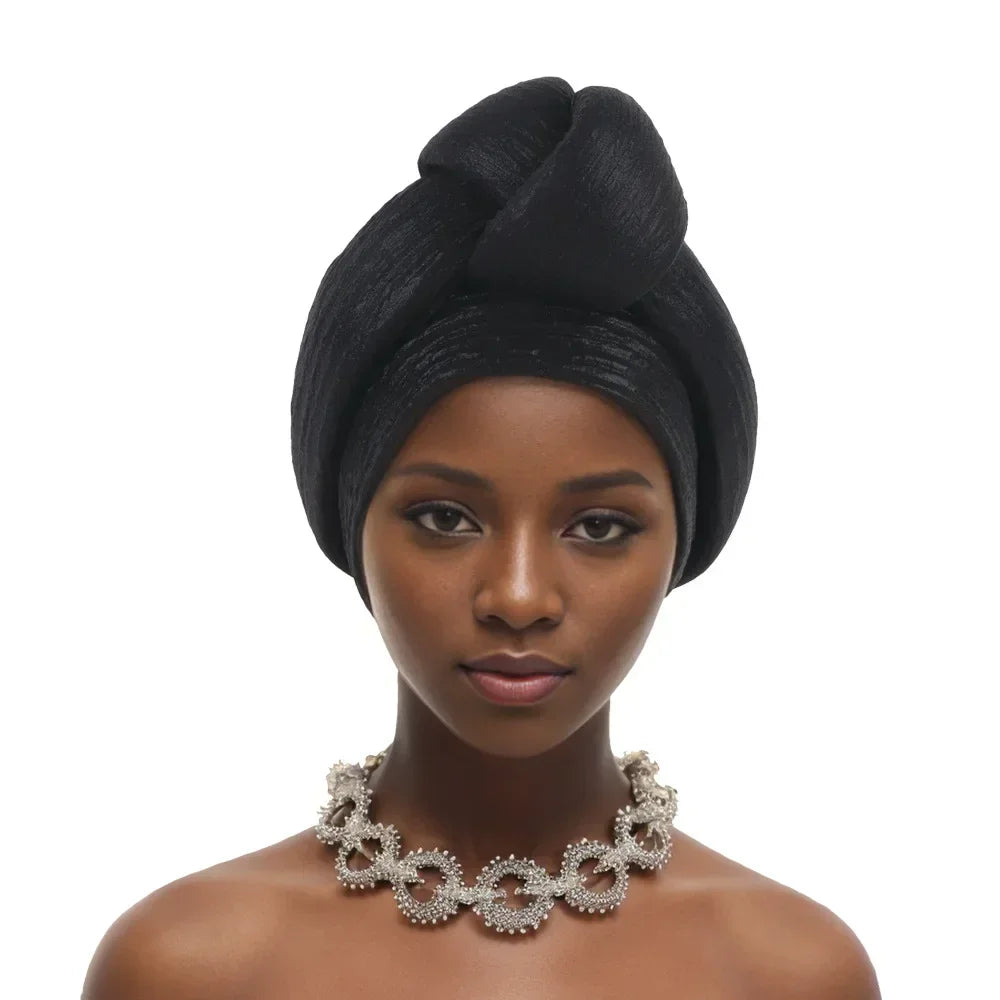 African Headtie Latest Nigeria Aso Oke Twist Knot Head Wraps Headpiece Turban Cap Bonnet for Women Already Made Auto Gele Mujer