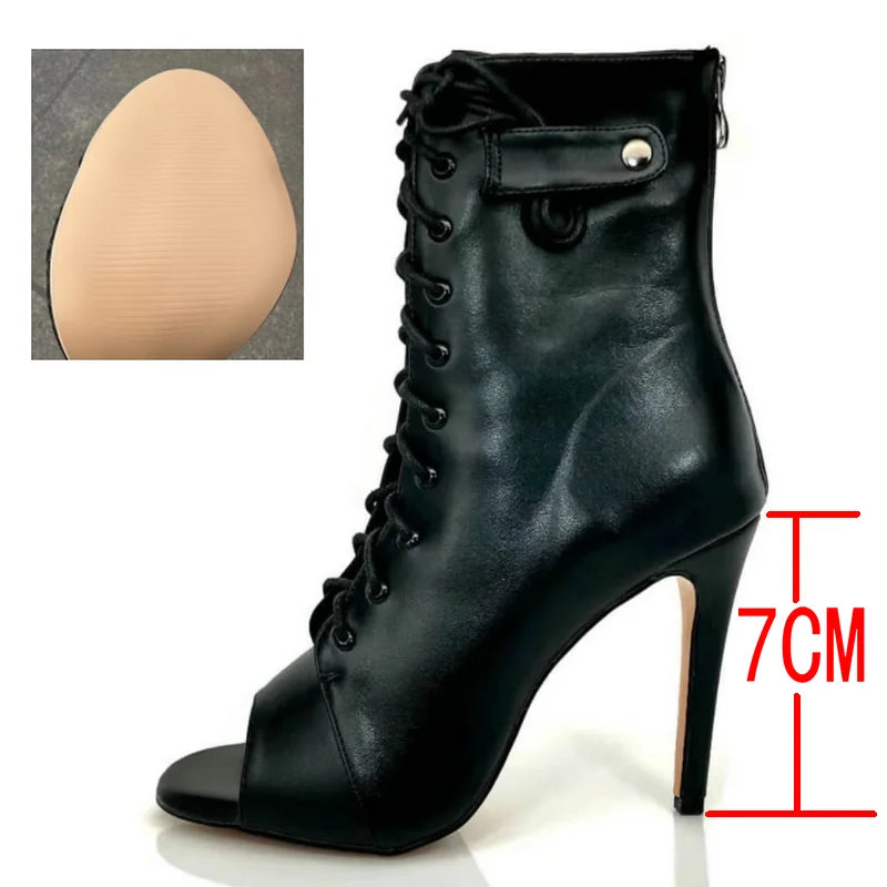 New Fashion Brand Party Boots Sexy High Heels Stilettos Women's Ballroom Latin Dance Heels Shoes Black Peep Toe Shoes Size 46