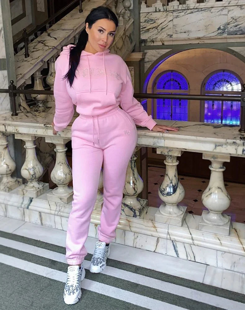 Women's High Waist Two Piece Set Suits Winter Velvet Hoodies Autumn Jogging Sport Loose Thick Sweatpants y2k Tracksuit Femme