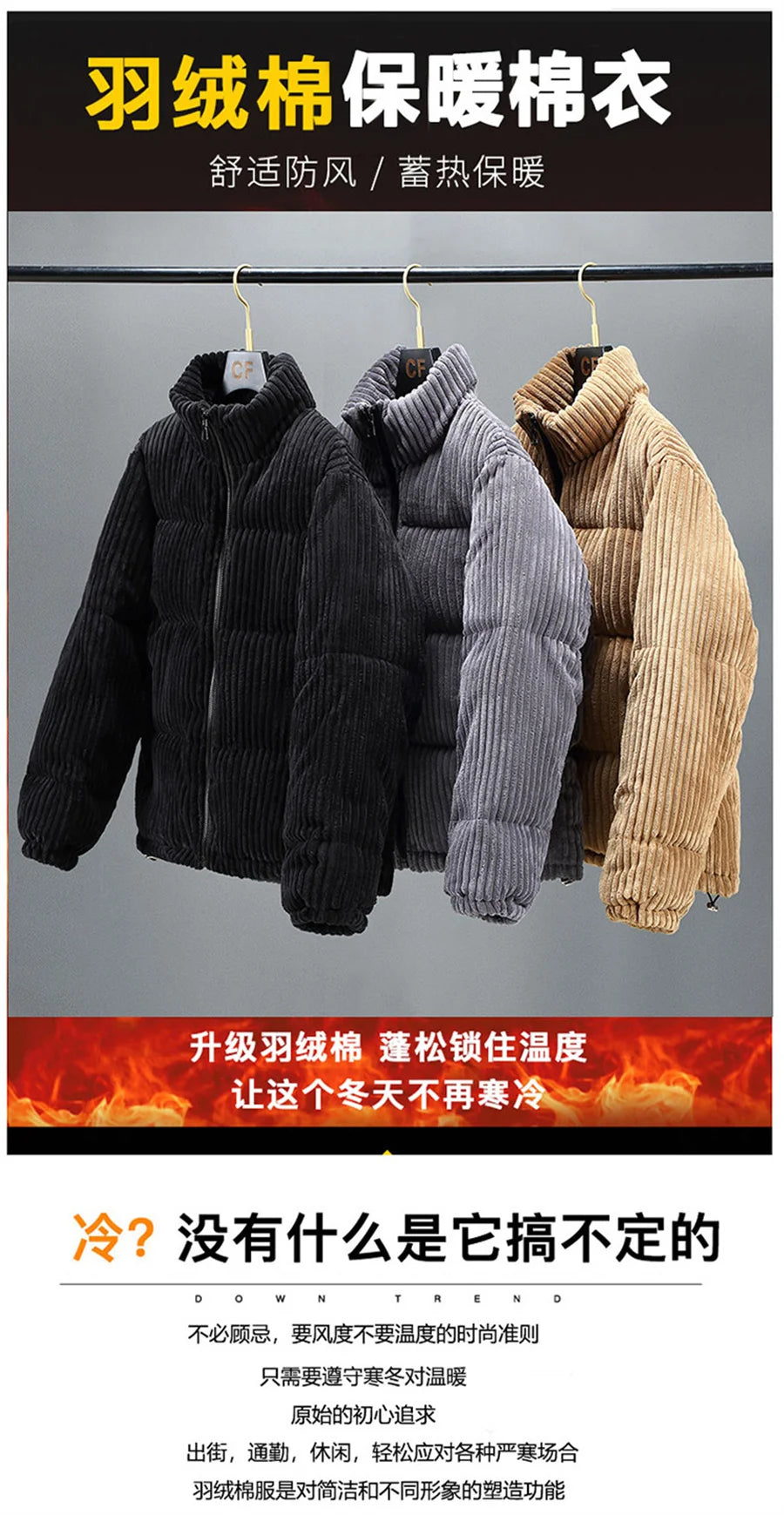 2025 New Men's Corduroy Parkas Thick Warm Cotton Padded Jackets Casual Stand Collar Solid Zipper Coats Man Winter Warm Outerwear