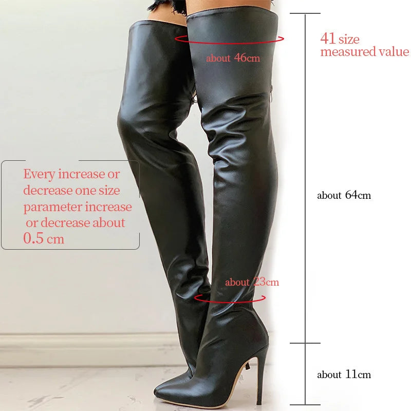 High Heels Red Women Over The Knee Boots With Back Zip Pointed Toe Big Size 46 Stiletto Thigh High Boots Lady Shoes