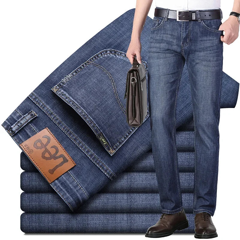 Lee Dex Jeans Men's Straight-leg Loose-fit Spring Summer Thin Elastic Business Casual New High-end Denim Trousers