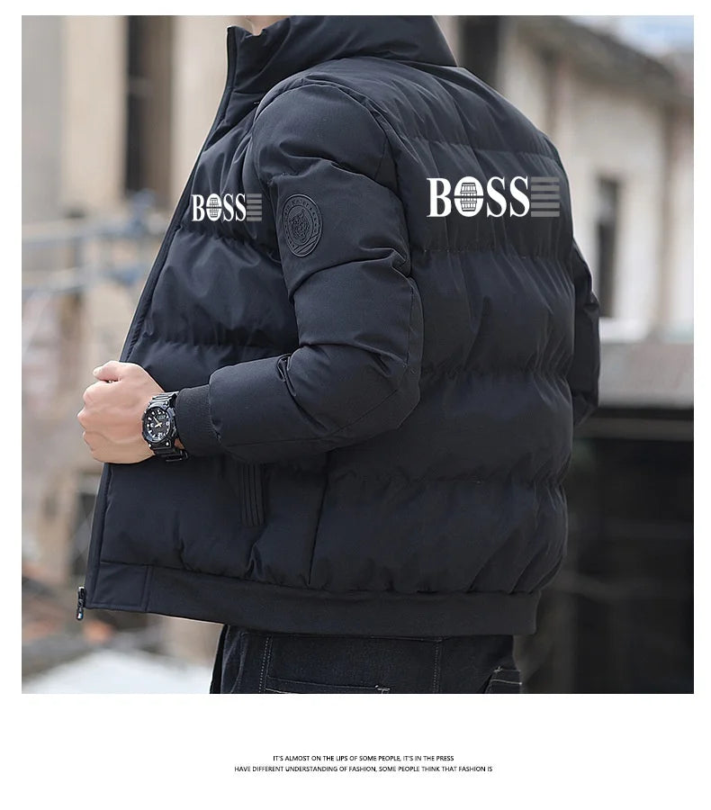 New Men's Padded Jacket Tiger Head Logo Short Thick Casual Men's Parka Winter Trend S-5XL