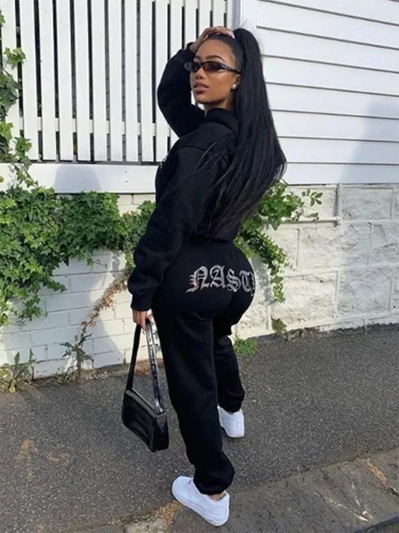 Women's High Waist Two Piece Set Suits Winter Velvet Hoodies Autumn Jogging Sport Loose Thick Sweatpants y2k Tracksuit Femme